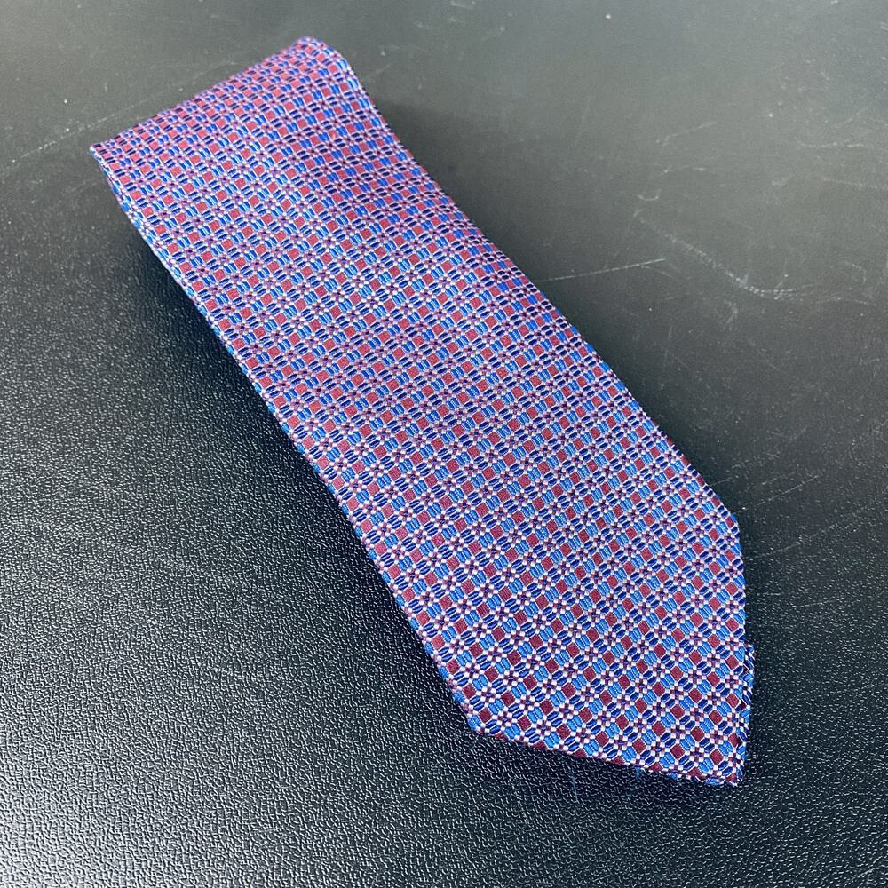 Paul Smith Tie Mens Blue Red Silk Made In Italy Geometric Pattern Classic Formal